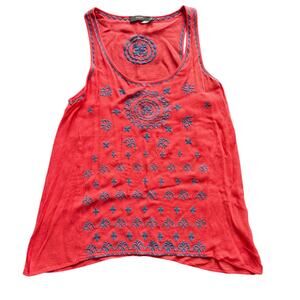 THML Boho Embroidered Medallion Tank Top Coral Pink | Women’s Small